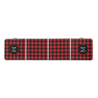Red & Black Buffalo Check Plaid Monogram Pong Table