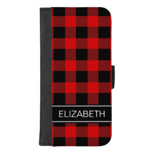 Red Black Buffalo Check Plaid Name Monogram iPhone 8/7 Plus Wallet Case