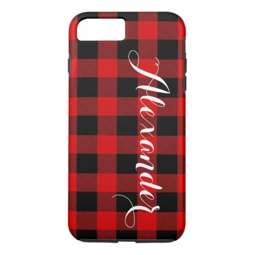 Red Black Buffalo Check Plaid Name Monogram NL iPhone 8 Plus7 Plus Case