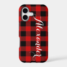 Red Black Buffalo Check Plaid Name Monogram NL