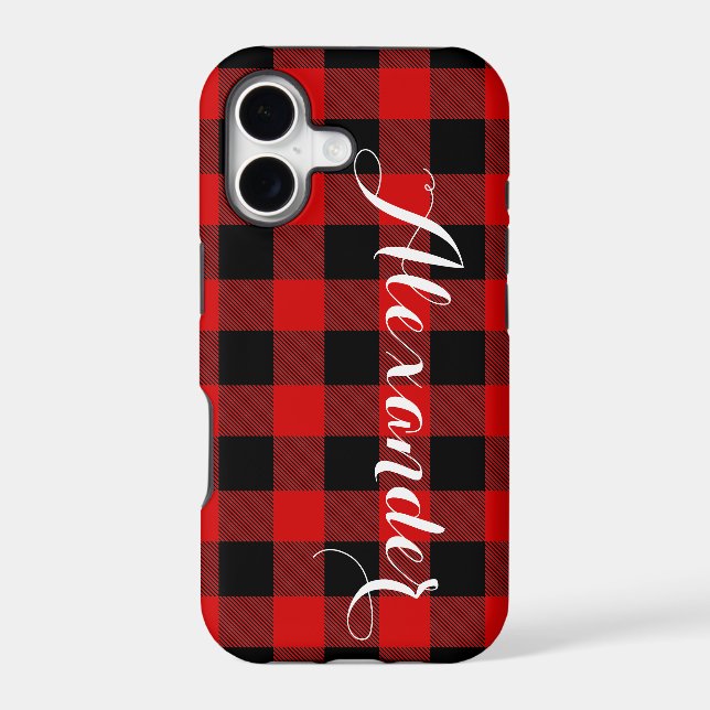 Red Black Buffalo Check Plaid Name Monogram NL Iphone Case (Back)