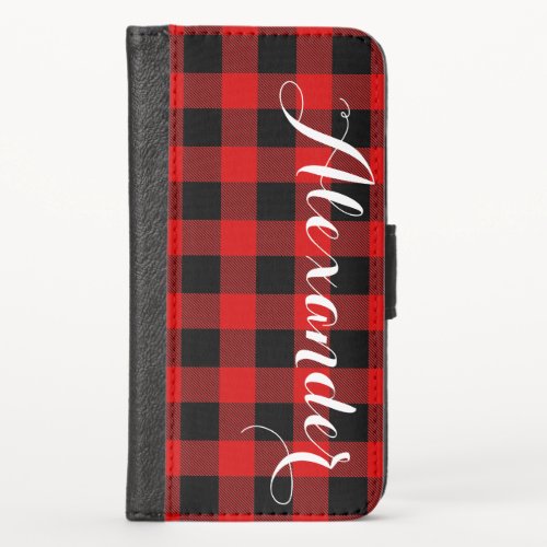 Red Black Buffalo Check Plaid Name Monogram NL iPhone X Wallet Case