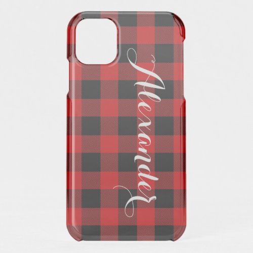 Red Black Buffalo Check Plaid Name Monogram NL iPhone 11 Case