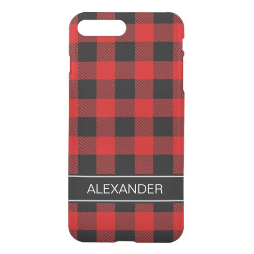 Red Black Buffalo Check Plaid Name Monogram iPhone 8 Plus7 Plus Case