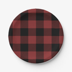 Red Black Buffalo Check Plaid Paper Plates