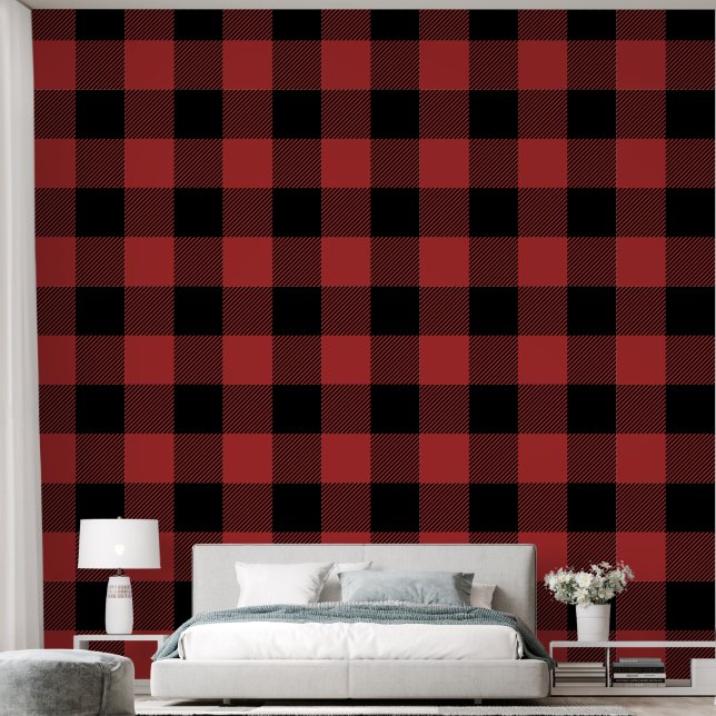Red Black Buffalo Check Plaid Wallpaper (Bedroom)