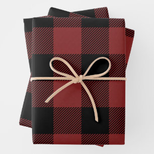Red Black Buffalo Check Plaid Wrapping Paper Sheets