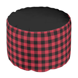 Red Black Buffalo Check with Black Top Pouf