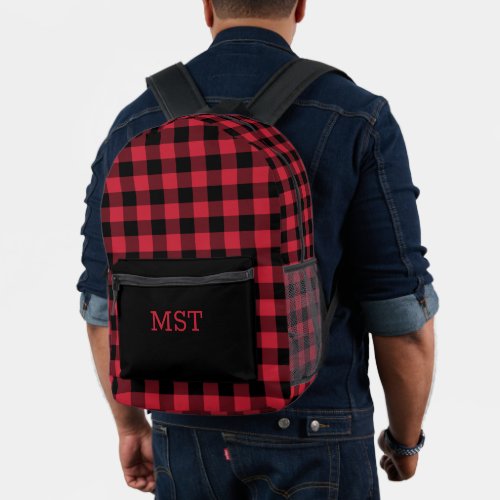 Red Black Buffalo Check with Monogram Printed Backpack
