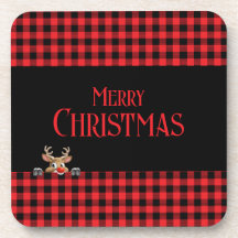 Red Black Buffalo Check with Peeping Reindeer