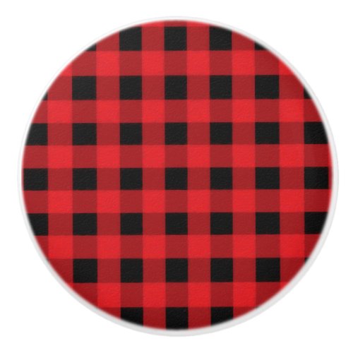 Red Black Buffalo Checker Plaid Country Rustic Ceramic Knob