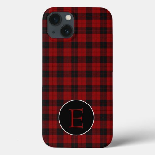 Red Black Buffalo Flannel Pattern Monogram iPhone 13 Case