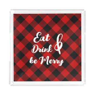 Red Black Buffalo Gingham Check Acrylic Tray