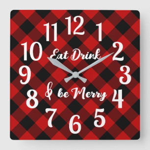 Red Black Buffalo Gingham Check Acrylic Wall Clock