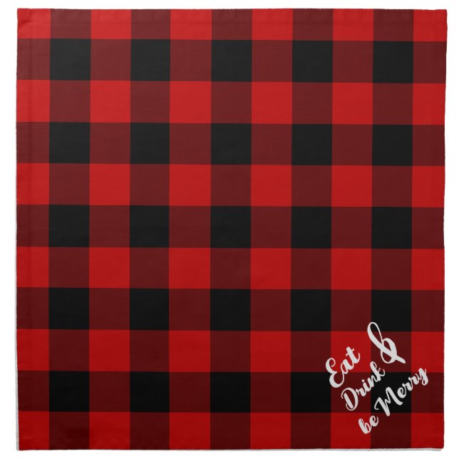 Red Black Buffalo Gingham Check Cloth Napkin (Front)