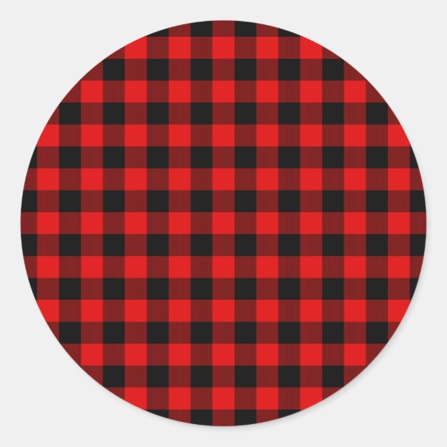 Red Black Buffalo Lumberjack Check Christmas Classic Round Sticker (Front)