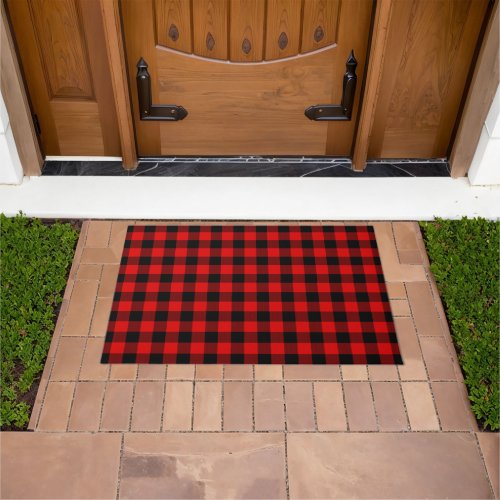Red Black Buffalo Lumberjack Check Plaid Pattern Doormat