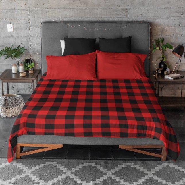 Red Black Buffalo Lumberjack Check Plaid Pattern Duvet Cover (Creator Uploaded)