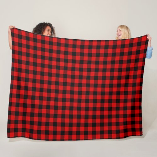 Red Black Buffalo Lumberjack Check Plaid Pattern Fleece Blanket