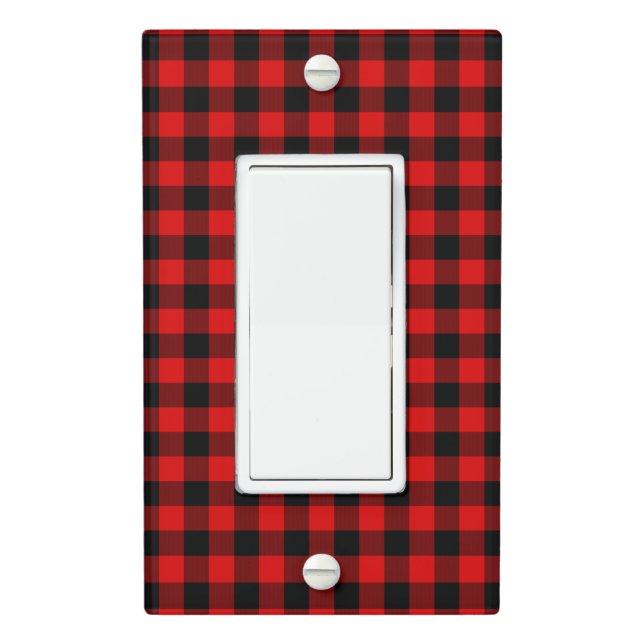Red Black Buffalo Lumberjack Check Plaid Pattern Light Switch Cover (In Situ)