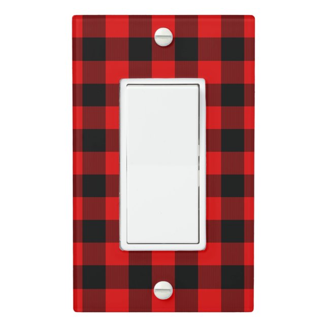 Red Black Buffalo Lumberjack Check Plaid Pattern Light Switch Cover (In Situ)