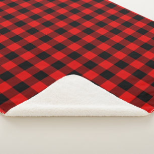 Red Black Buffalo Lumberjack Check Plaid Pattern Sherpa Blanket