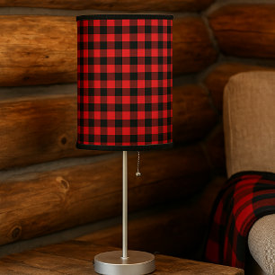 Red Black Buffalo Lumberjack Check Plaid Pattern Table Lamp
