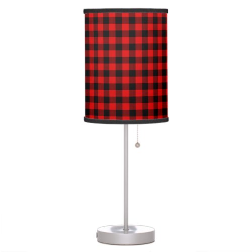 Red Black Buffalo Lumberjack Check Plaid Pattern Table Lamp