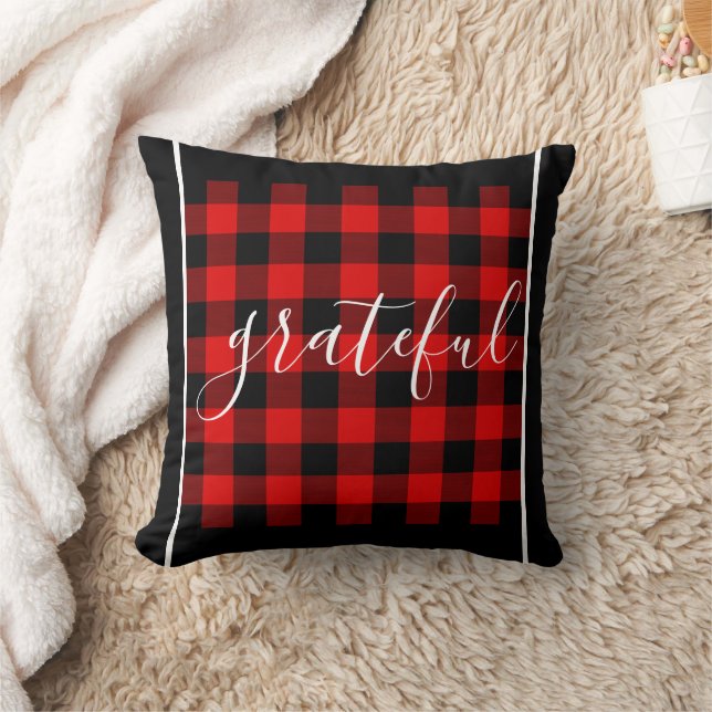 Red Black Buffalo Lumberjack Check Plaid Pattern Throw Pillow (Blanket)