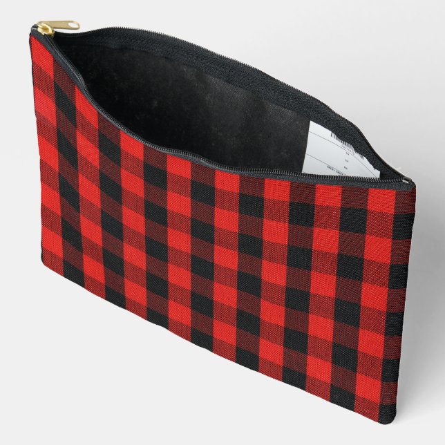 Red Black Buffalo Plaid Accessory Pouch (Open)