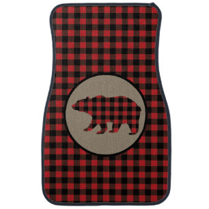 Red Black Buffalo Plaid Bear Car Floor Mat