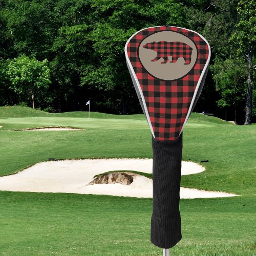 Red Black Buffalo Plaid Bear Golf Head Cover