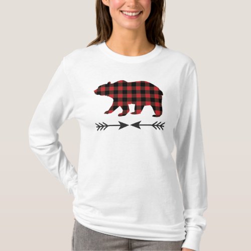 Red Black Buffalo Plaid Bear T_Shirt