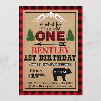 Red Black Buffalo Plaid Birthday Party Invitation by AshleysPaperTrail at Zazzle