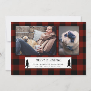 Red Black Buffalo Plaid Check Holiday Card