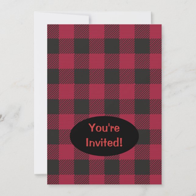 Red Black Buffalo Plaid Check Party Event Invitation (Front)