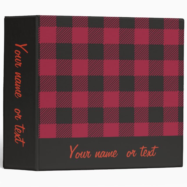 Red Black Buffalo Plaid Check Personalized 3 Ring Binder (Front/Spine)