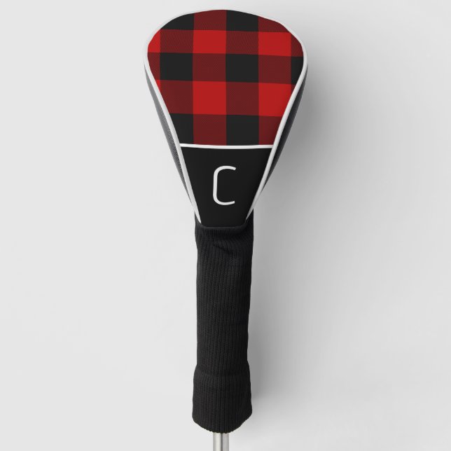 Red & Black Buffalo Plaid Checker Pattern Golf Head Cover (Front)