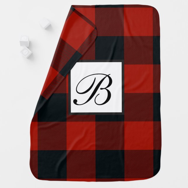 Red & Black Buffalo Plaid Checkered Rustic Baby Blanket (In Situ)