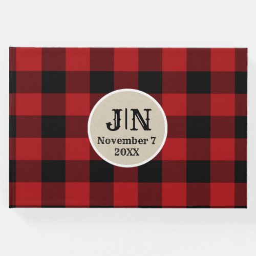 Red Black Buffalo Plaid Checkered Rustic Wedding Guest Book