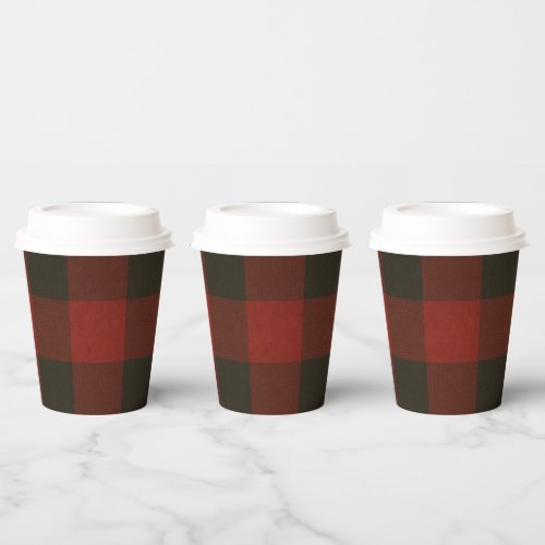 Red Black Buffalo Plaid Checkered Squares Holiday Paper Cups