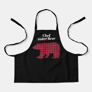 Red Black Buffalo Plaid Chef Sister Bear Apron