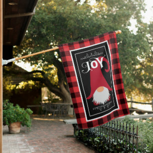 Red & Black Buffalo Plaid, Christmas Gnome House Flag