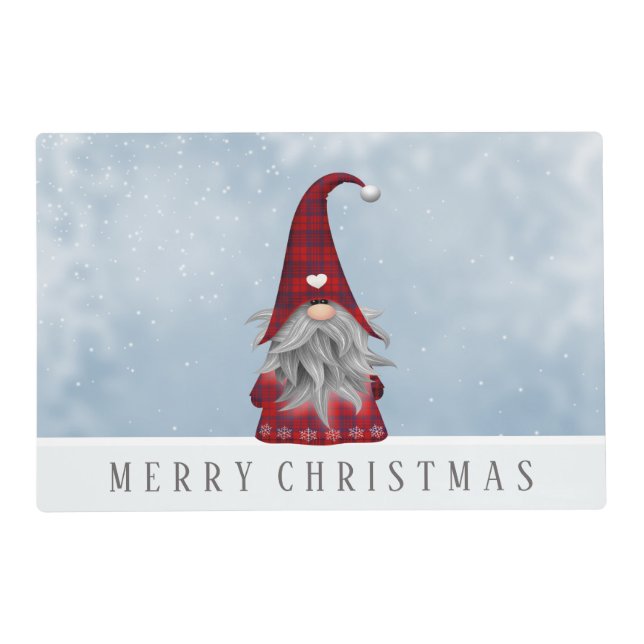 Red & Black Buffalo Plaid Christmas Gnome Placemat (Front)