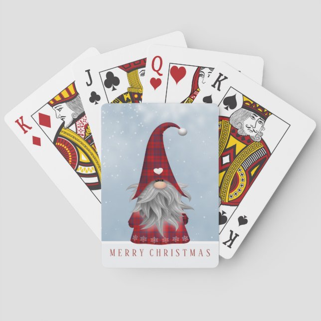 Red & Black Buffalo Plaid Christmas Gnome Poker Cards (Back)