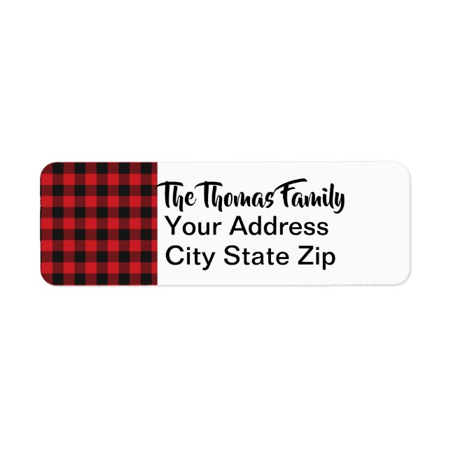 Red Black Buffalo Plaid Christmas Holiday Label (Front)