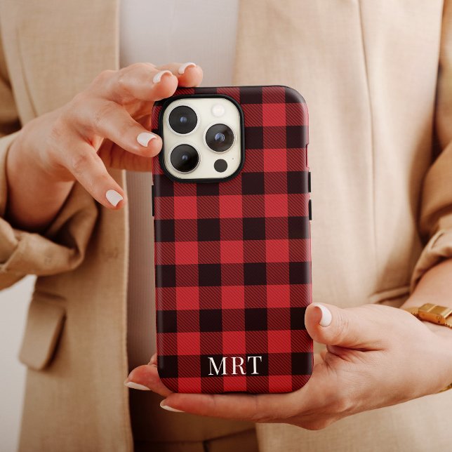 Red Black Buffalo Plaid Christmas Holiday Monogram Case-Mate iPhone Case (Creator Uploaded)