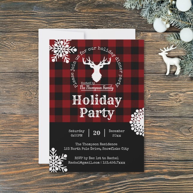 Red Black Buffalo Plaid Christmas Holiday Party Invitation (Creator Uploaded)
