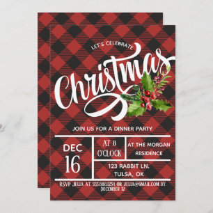 Red & Black Buffalo Plaid Christmas Party Invite