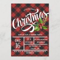 Red & Black Buffalo Plaid Christmas Party Invite